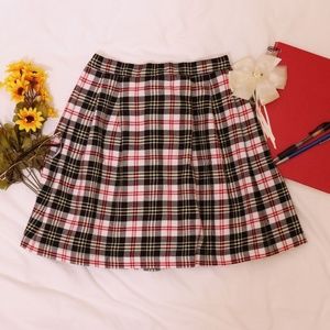 Greendog Red Black White Pleated Plaid Skirt